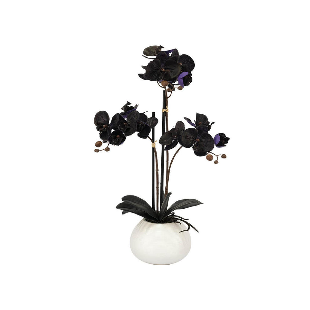 Artificial dark purple orchid in pot