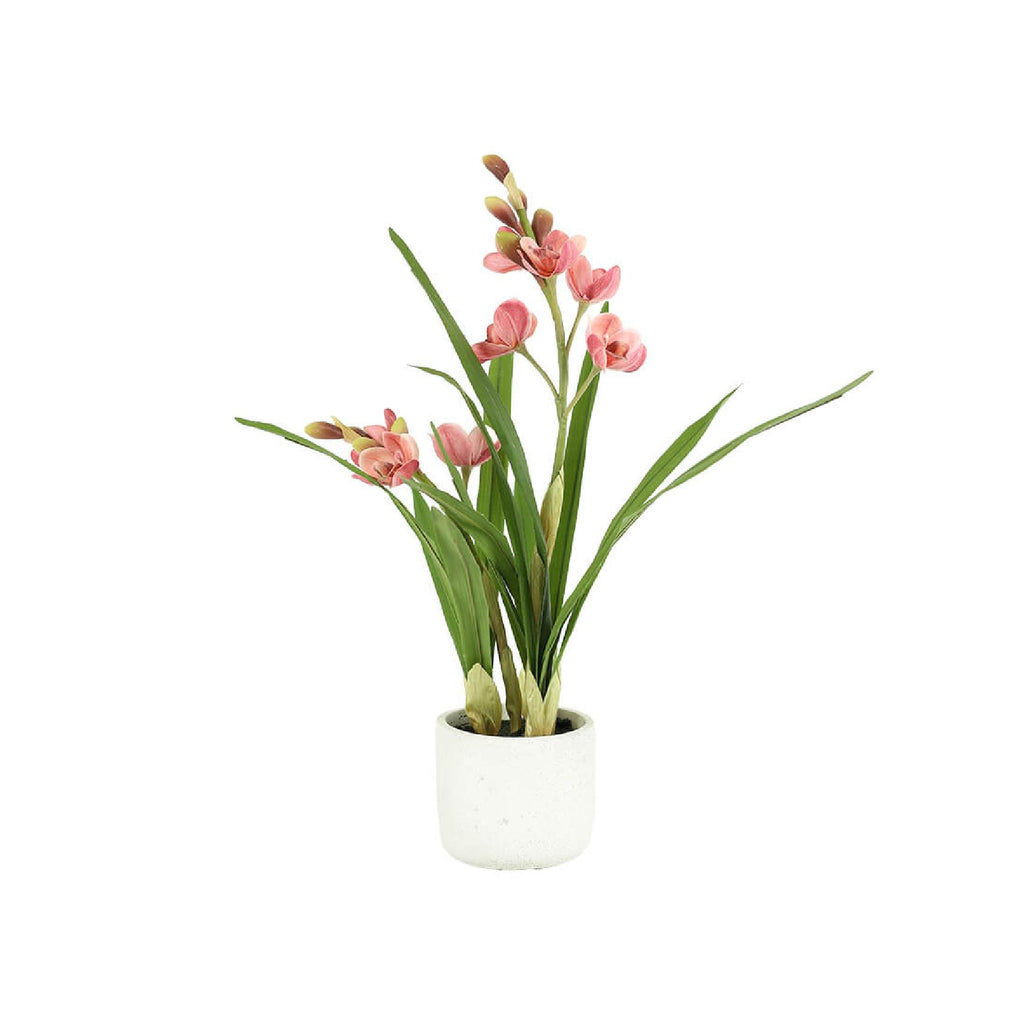 Artificial pink cymbidium plant in pot