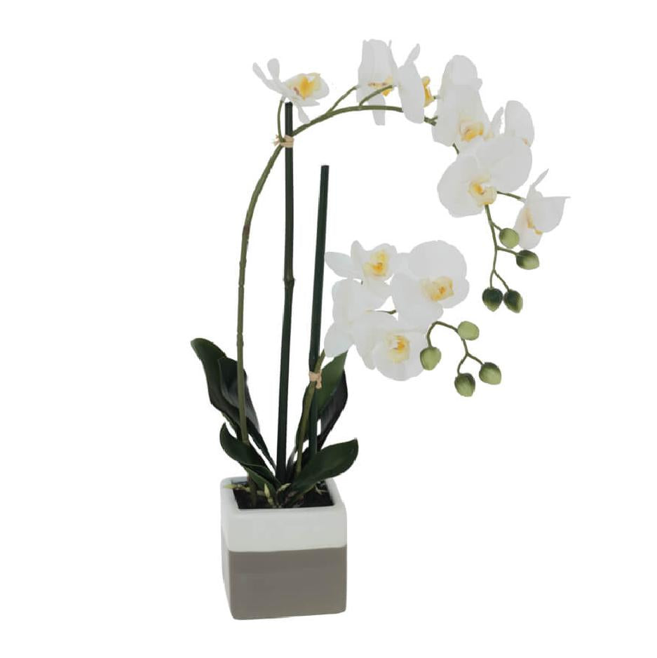 Artificial white orchid in ceramic pot