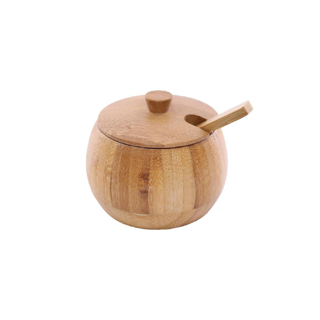 Bamboo salt pot with spoon