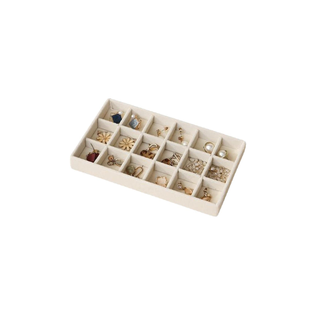 Beige velvet jewellery tray with 18 grid