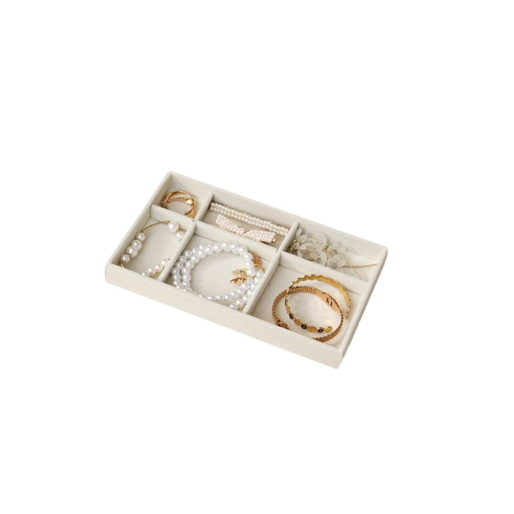 Beige velvet jewellery tray with 6 grids