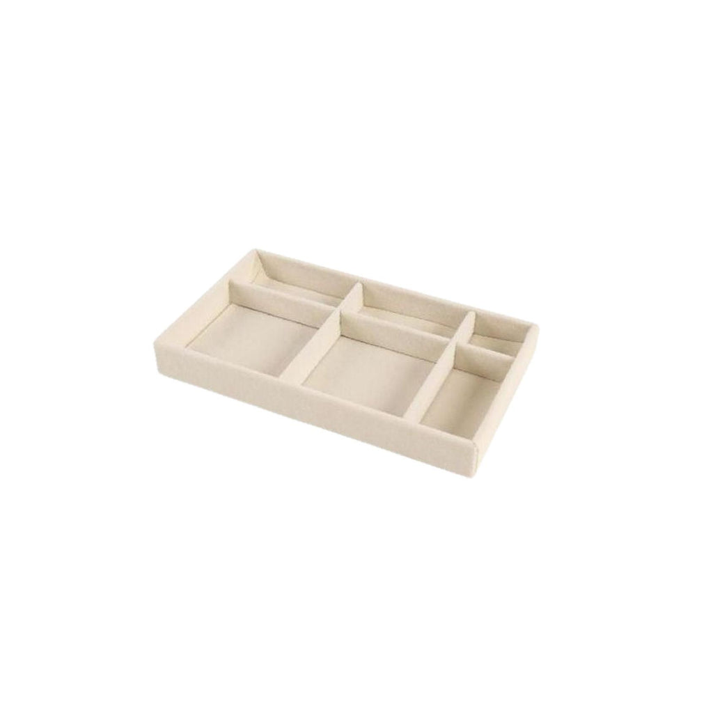 Beige velvet jewellery tray with 6 grids