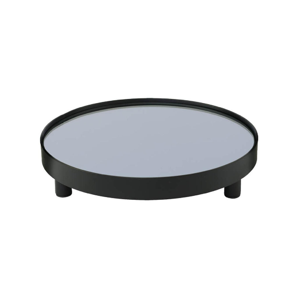 Black round mirror tray