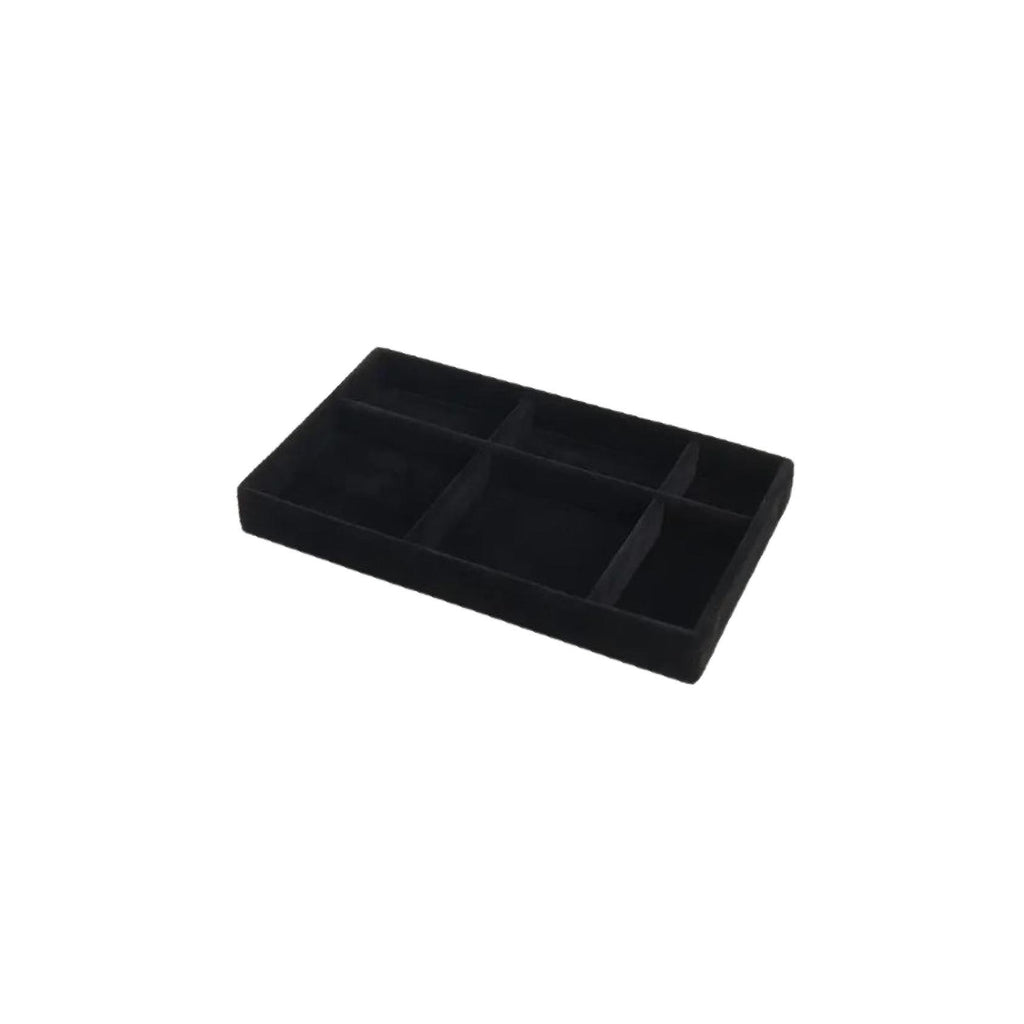 Black velvet jewellery tray with 6 grids