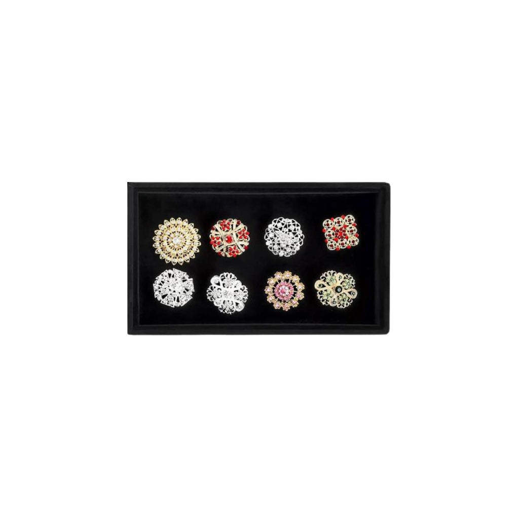 Black velvet open jewellery tray