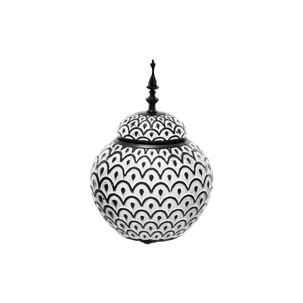 Black and white patterned jar