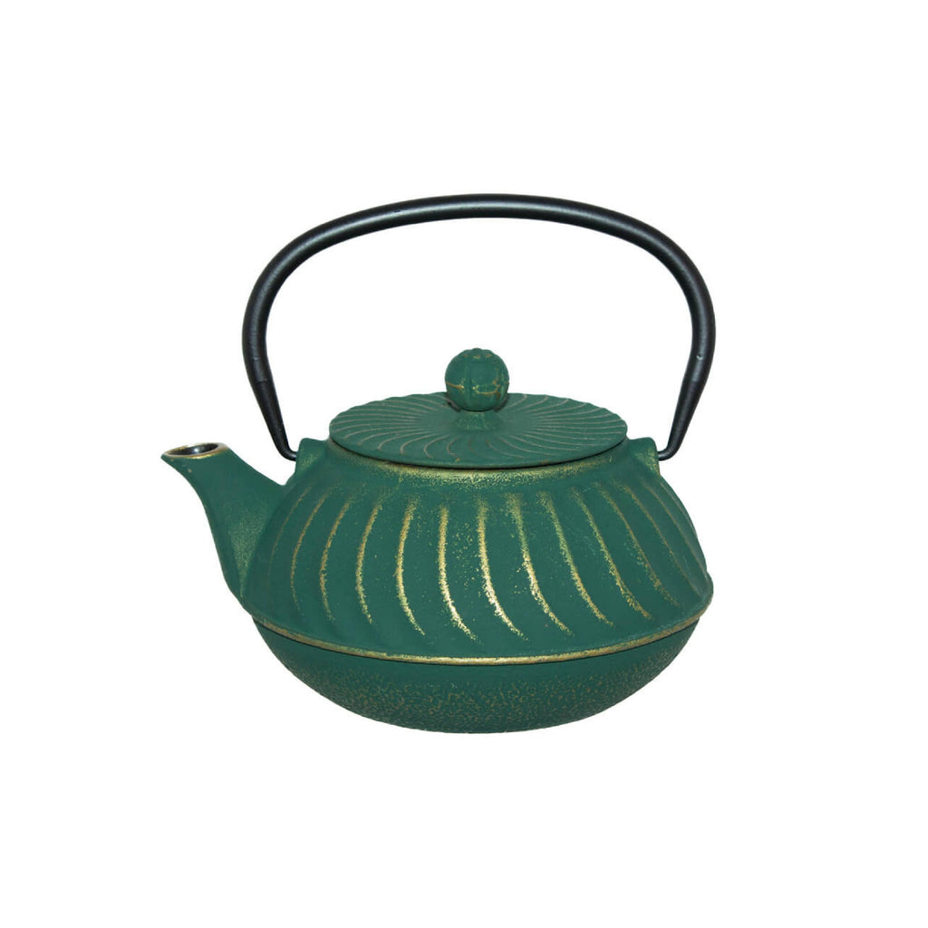 Green cast iron teapot