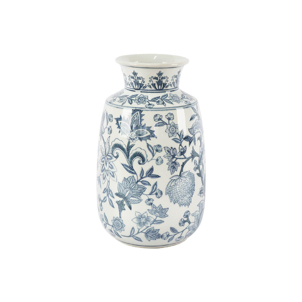 Grey and blue floral ceramic vase