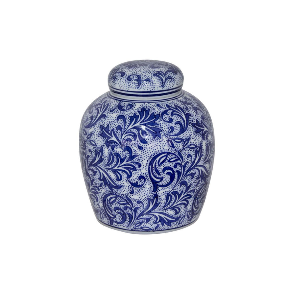 Navy and white jar with lid