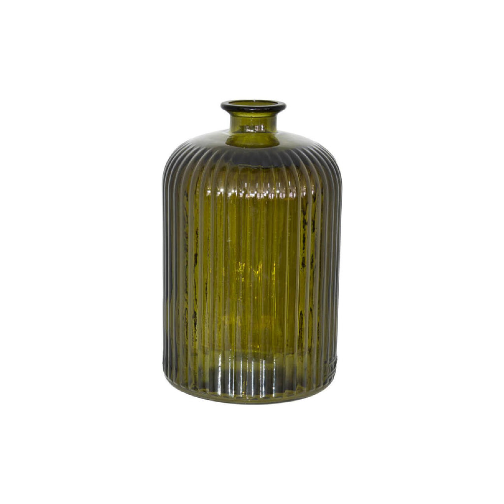 Olive green ribbed vase