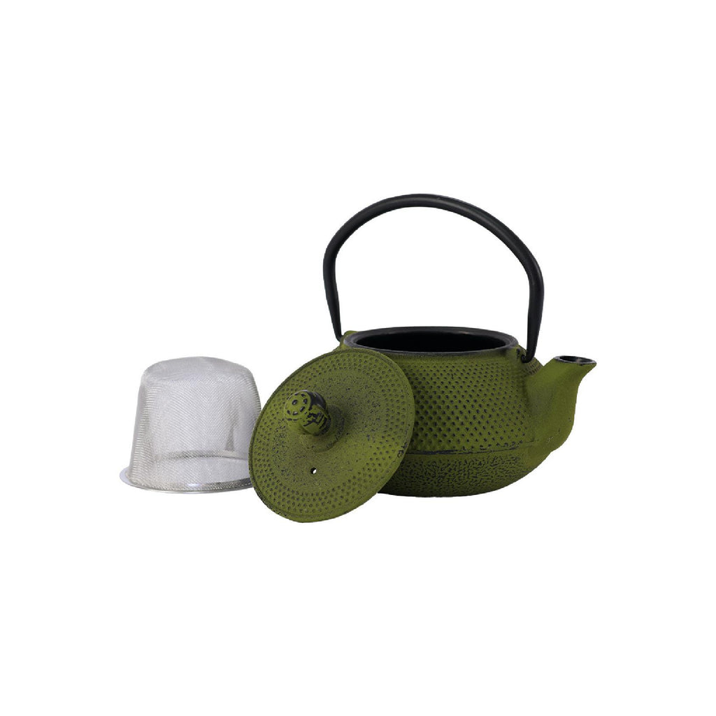 Pine green cast iron teapot with stainless steel infuser