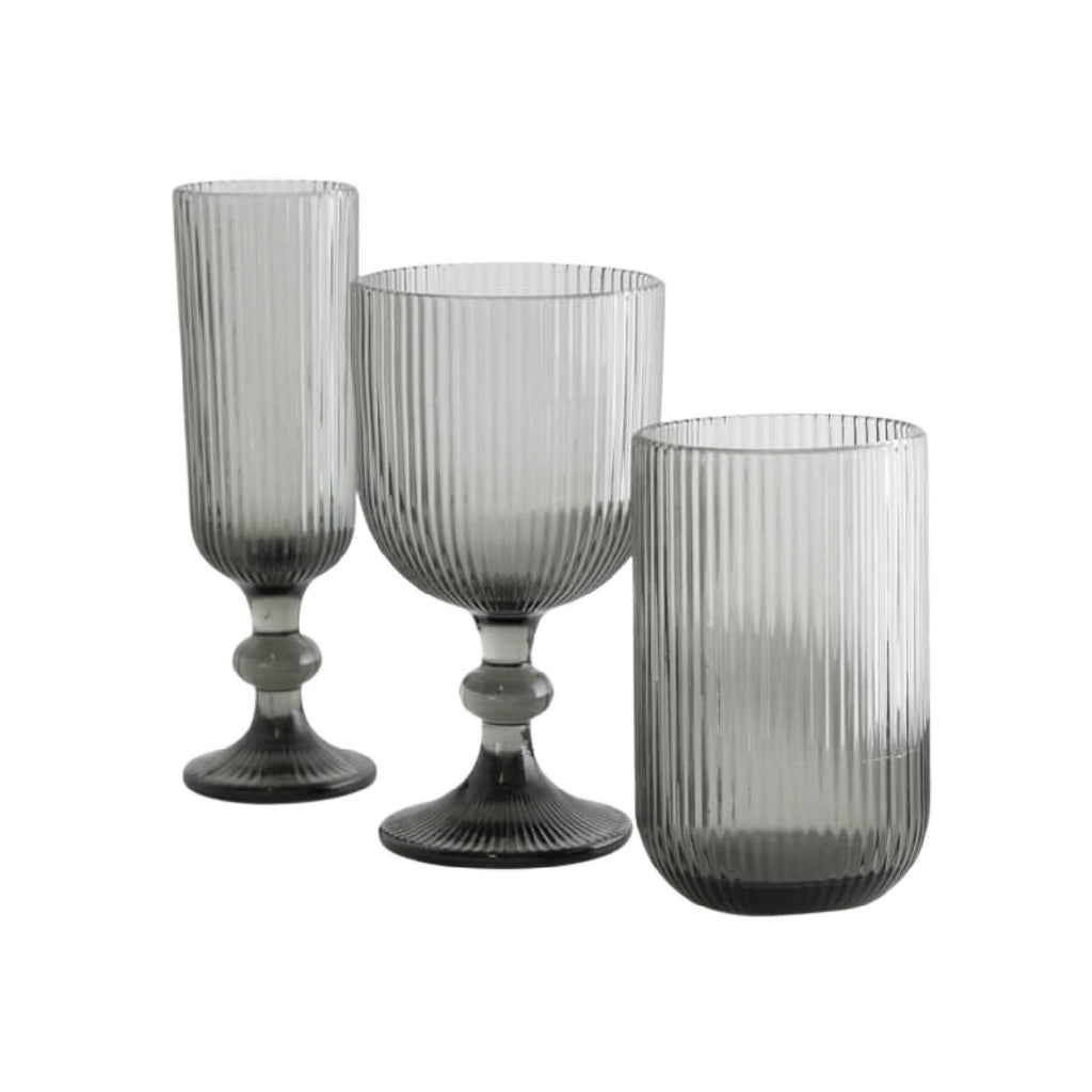 Ribbed grey glass drinkware