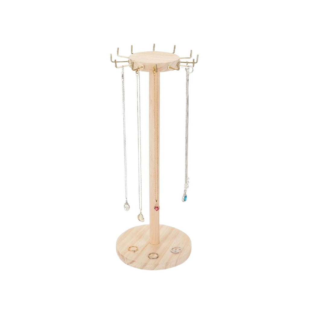 Tall round wooden jewellery stand