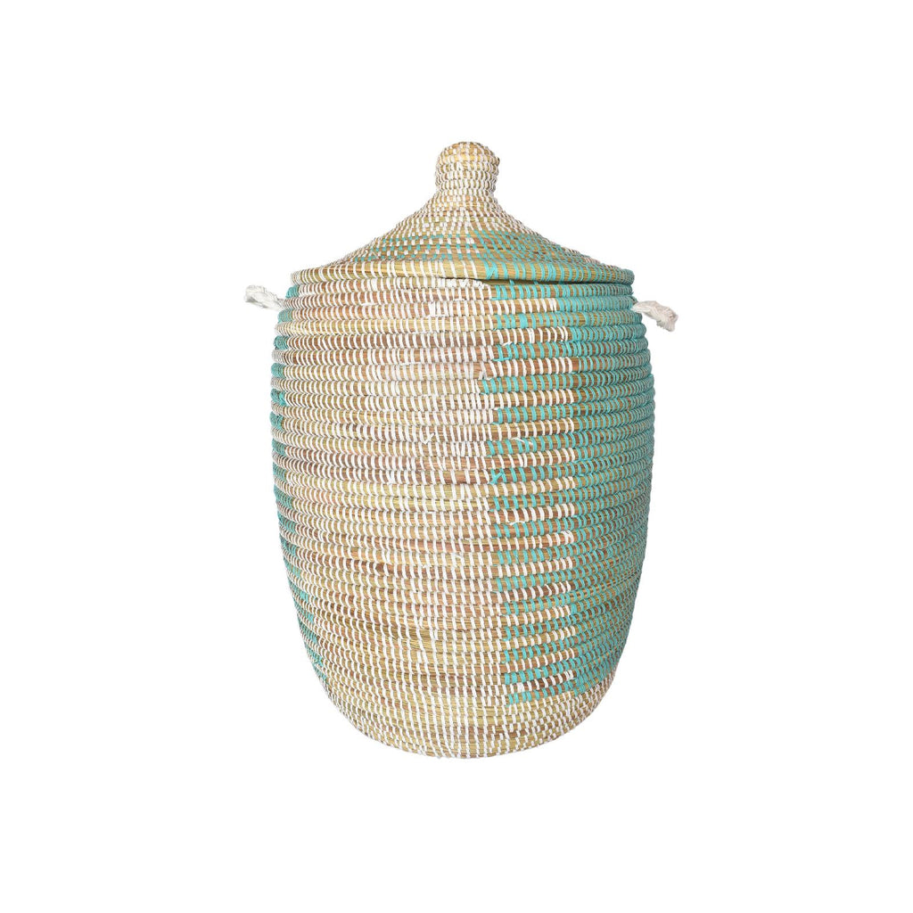 Turquoise woven laundry basket