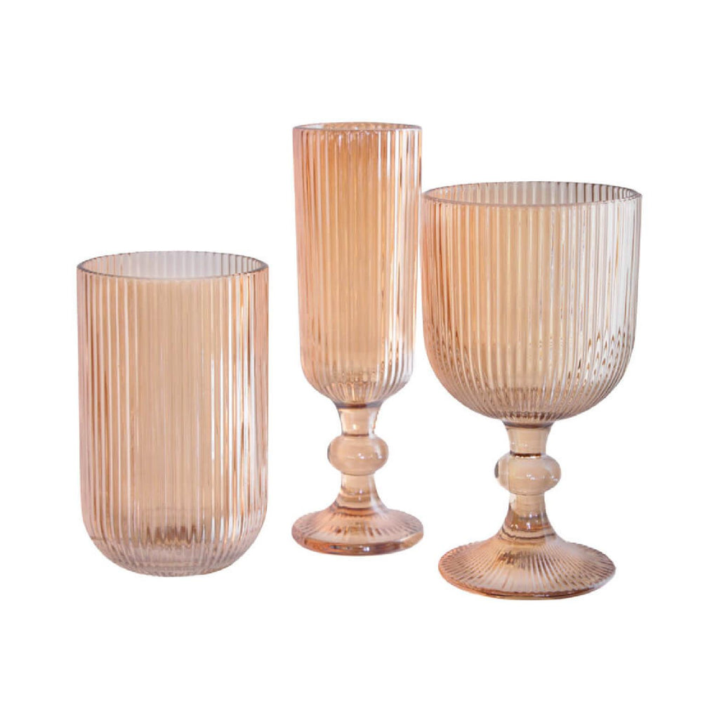 Amber glass ribbed drinkware set