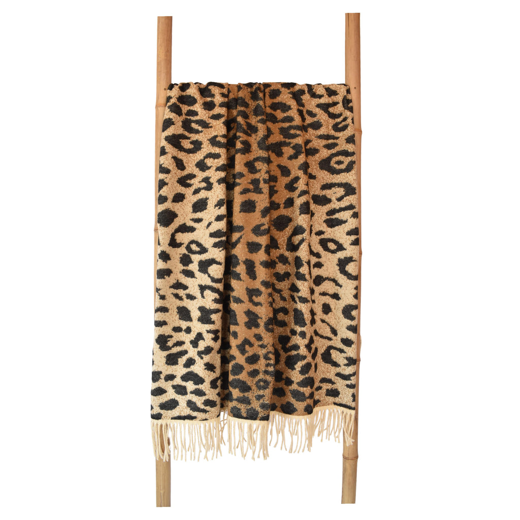 Leopard skin ivory and black luxury throw