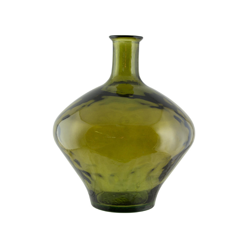 Olive green decorative glass bottle vase